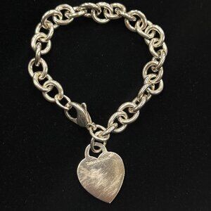 Tiffany & Co. Sterling Silver 925 Heart Tag Charm Rolo Link Bracelet